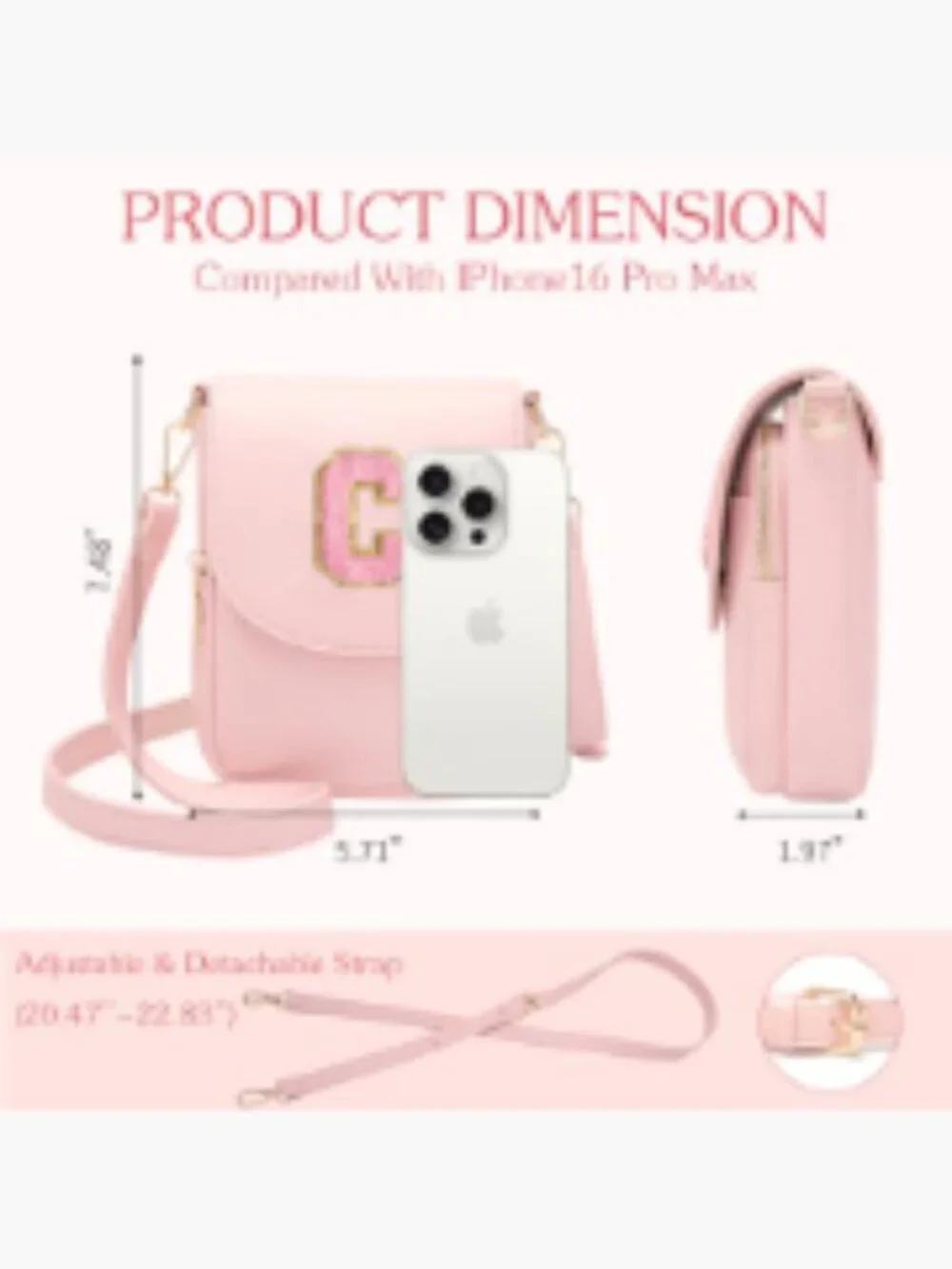 Small Crossbody Purse with Letter Embroidery Triple Compartment PU Leather Cell